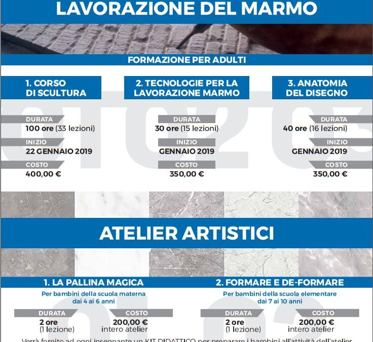 Courses in sculpture / drawing anatomy / marble working c/o Scuola Vantini in Rezzato BS