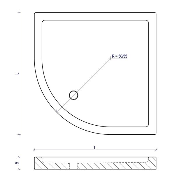 Senini Stone srl | Piatto doccia CLASSICO R 80x80 h 8 r 50