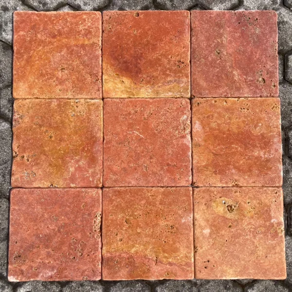 Senini Stone srl | TRAVERTINO ROSSO PERSIA 20X20 BURATTATO SP. 1 CM